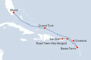 Carte de l’itinéraire de l’EXPLORA III · 8 jours / 7 nuits, Petites Antilles