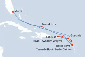 Carte de l’itinéraire de l’EXPLORA III · 15 jours / 14 nuits, Petites Antilles