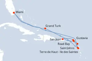 Carte de l’itinéraire de l’EXPLORA III · 15 jours / 14 nuits, Petites Antilles