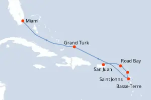 Carte de l’itinéraire de l’EXPLORA III · 8 jours / 7 nuits, Petites Antilles