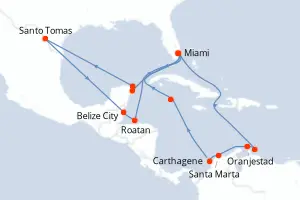 Carte de l’itinéraire de l’EXPLORA I · 19 jours / 18 nuits, Caraïbes occidentales