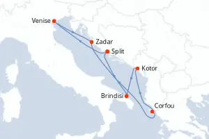 Carte de l’itinéraire du MSC Armonia · 8 jours / 7 nuits, Îles Ioniennes