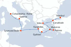 Carte de l’itinéraire de l’Oceania Sirena · 10 jours / 9 nuits, Méditerranée orientale