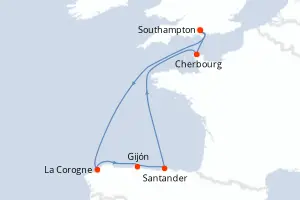 Carte de l’itinéraire du Queen Elizabeth · 8 jours / 7 nuits, Méditerranée occidentale