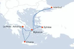 Carte de l’itinéraire du Rhapsody of the Seas · 8 jours / 7 nuits, Méditerranée orientale