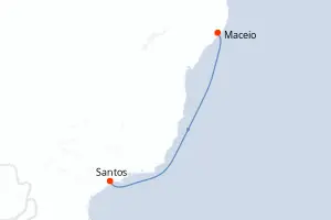 Carte de l’itinéraire du MSC Virtuosa · 4 jours / 3 nuits, Amérique du Sud