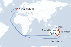Carte de l’itinéraire du Silver Moon · 12 jours / 11 nuits, Australie & Nouvelle-Zélande