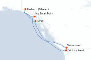 Carte de l’itinéraire de l’Anthem of the Seas · 8 jours / 7 nuits, Amérique du Nord