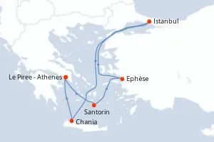 Carte de l’itinéraire du Rhapsody of the Seas · 8 jours / 7 nuits, Méditerranée orientale