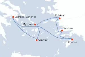 Carte de l’itinéraire du Rhapsody of the Seas · 8 jours / 7 nuits, Méditerranée orientale