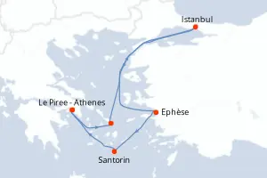 Carte de l’itinéraire du Rhapsody of the Seas · 8 jours / 7 nuits, Cyclades