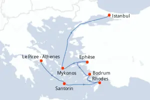 Carte de l’itinéraire du Rhapsody of the Seas · 8 jours / 7 nuits, Méditerranée orientale