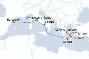 Carte de l’itinéraire du Rhapsody of the Seas · 9 jours / 8 nuits, Méditerranée occidentale