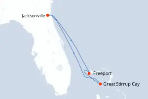 Carte de l’itinéraire du Norwegian Dawn · 5 jours / 4 nuits, Bahamas