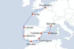 Carte de l’itinéraire du Renaissance · 12 jours / 11 nuits, Méditerranée occidentale