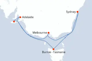 Carte de l’itinéraire du Norwegian Spirit · 12 jours / 11 nuits, Australie & Nouvelle-Zélande