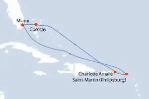 Carte de l’itinéraire de l’Icon of the Seas · 8 jours / 7 nuits, Petites Antilles
