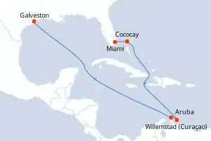 Carte de l’itinéraire de l’Icon of the Seas · 10 jours / 9 nuits, Caraïbes méridionales