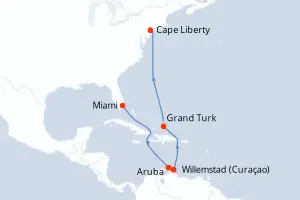 Carte de l’itinéraire de l’Independence of the Seas · 10 jours / 9 nuits, Caraïbes méridionales