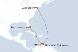 Carte de l’itinéraire de l’Oasis of the Seas · 10 jours / 9 nuits, Caraïbes méridionales
