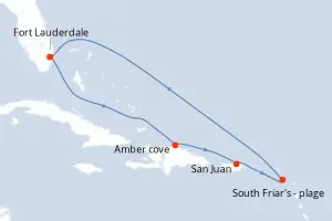 Carte de l’itinéraire de l’Island Princess · 8 jours / 7 nuits, Grandes Antilles