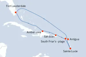 Carte de l’itinéraire de l’Island Princess · 11 jours / 10 nuits, Petites Antilles