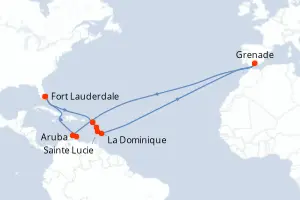 Carte de l’itinéraire de l’Island Princess · 15 jours / 14 nuits, Petites Antilles