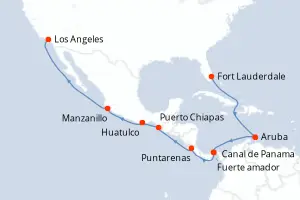 Carte de l’itinéraire de l’Island Princess · 17 jours / 16 nuits, Caraïbes méridionales