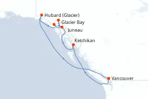 Carte de l’itinéraire du Discovery Princess · 10 jours / 9 nuits, Alaska