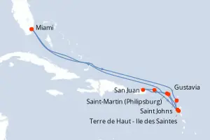 Carte de l’itinéraire de l’EXPLORA III · 15 jours / 14 nuits, Petites Antilles