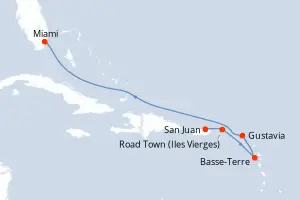 Carte de l’itinéraire de l’EXPLORA III · 8 jours / 7 nuits, Petites Antilles