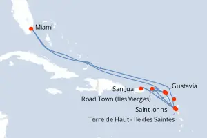 Carte de l’itinéraire de l’EXPLORA I · 15 jours / 14 nuits, Petites Antilles