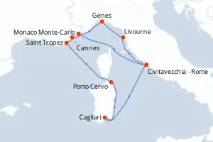 Carte de l’itinéraire de l’EXPLORA I · 10 jours / 9 nuits, Méditerranée occidentale