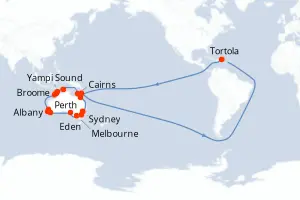 Carte de l’itinéraire du Grand Princess · 30 jours / 29 nuits, Petites Antilles