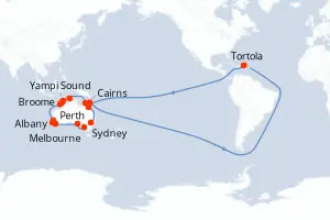 Carte de l’itinéraire du Grand Princess · 26 jours / 25 nuits, Petites Antilles