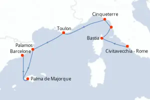 Carte de l’itinéraire de l’Oceania Sirena · 8 jours / 7 nuits, Méditerranée occidentale
