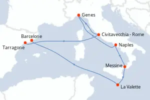 Carte de l’itinéraire du MSC Magnifica · 9 jours / 8 nuits, Méditerranée occidentale