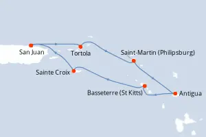 Carte de l’itinéraire du Grandeur of the Seas · 8 jours / 7 nuits, Petites Antilles