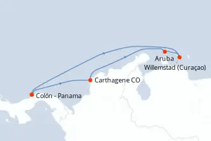 Carte de l’itinéraire du Grandeur of the Seas · 8 jours / 7 nuits, Caraïbes méridionales