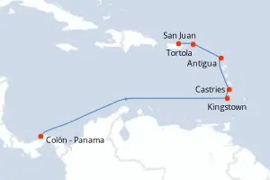 Carte de l’itinéraire du Grandeur of the Seas · 8 jours / 7 nuits, Petites Antilles