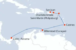 Carte de l’itinéraire du Grandeur of the Seas · 8 jours / 7 nuits, Petites Antilles