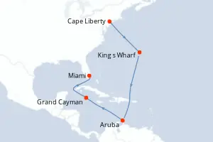 Carte de l’itinéraire de l’Independence of the Seas · 10 jours / 9 nuits, Amérique du Nord