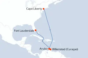 Carte de l’itinéraire de l’Oasis of the Seas · 10 jours / 9 nuits, Caraïbes méridionales
