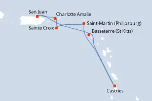 Carte de l’itinéraire du Rhapsody of the Seas · 8 jours / 7 nuits, Petites Antilles