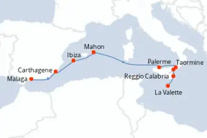Carte de l’itinéraire du Dumont d Urville · 10 jours / 9 nuits, Méditerranée occidentale