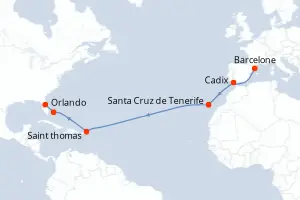 Carte de l’itinéraire du Norwegian Epic · 15 jours / 14 nuits, Bahamas
