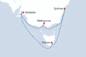 Carte de l’itinéraire du Celebrity Solstice · 9 jours / 8 nuits, Australie & Nouvelle-Zélande