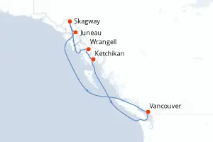 Carte de l’itinéraire du Nieuw Amsterdam · 9 jours / 8 nuits, Alaska