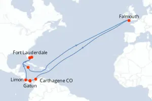 Carte de l’itinéraire du Caribbean Princess · 13 jours / 12 nuits, Caraïbes