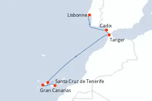 Carte de l’itinéraire de l’Azamara Onward · 8 jours / 7 nuits, Canaries